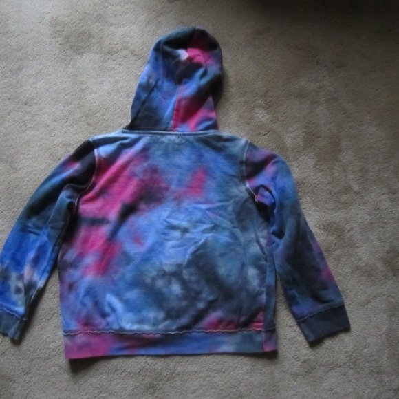 LOVE, FIRE Girl's Sweatshirt Hoodie Size M Tie Dye Fleece Blue Pink Torn Look - Picture 2 of 9